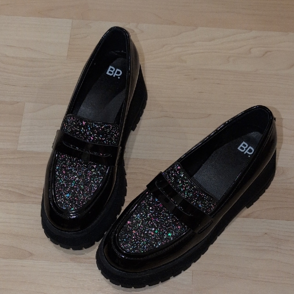 BP Black Patent Chunky Glitter Loafers